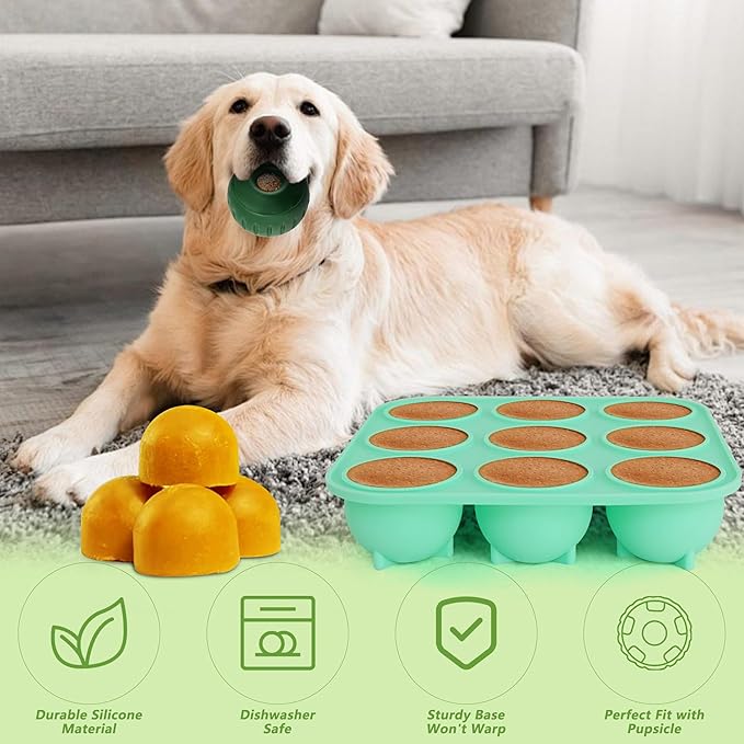 9Cavities Silicone Dog Treat Mold for Woof Pupsicle & Power Chewer Pupsicle, Frozen Dog Treat Molds for Making Refill Treats 10-25lbs (Small)