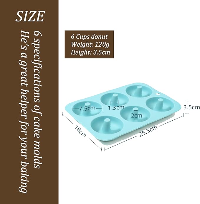 SoKalChw Thickened Silicone Cake Pan and Moldes Para Gelatinas, Heavy Duty Cake Mold for Baking, BPA Free, Mint Green (Donut 6-Cups / 1Pcs)