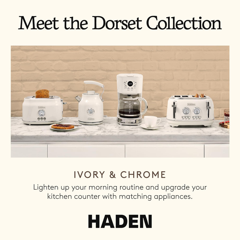 Haden Dorset 2 Slice Extra Wide Slot Toaster with Cool Touch Exterior, Removable Crumb Tray, and 6 Variable Browning Control, Ivory