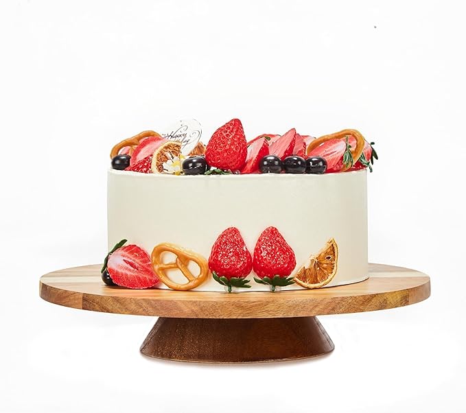 GOVOKOI 12" Acacia Wood Revolving Cake Stand, 2" High Turntable for Cake