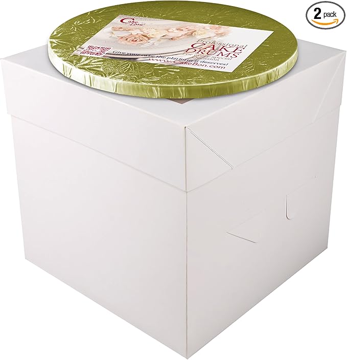 Cakebon Cake Box with Boards 8" Gold Round Smooth Cake Drum 1Pack