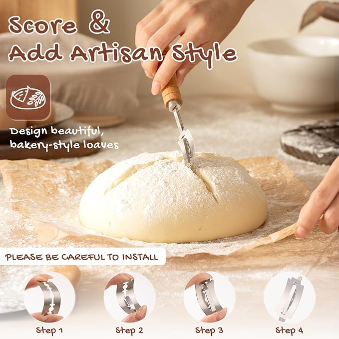 Astercook Sourdough Starter Kit with Round & Oval Banneton Bread Proofing Basket, Starter Jar, Dough Whisk, Scrapers, Stencils, Complete Sourdough Bread Baking Supplies, Fathers Day Gift for Men