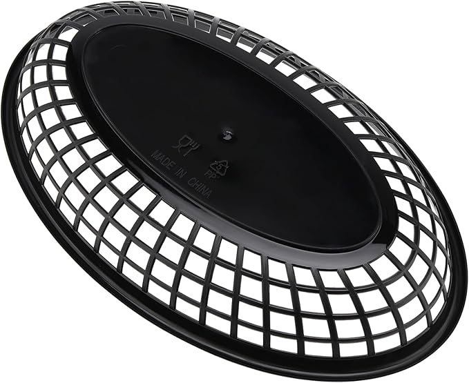 HEIHAK 40 Pack 8.9x5.7x1.6 Inch Black Plastic Fast Food Baskets, Restaurant Serving Baskets, Oval Fast Food Serving Tray for Picnic, Deli Serving, Chicken, Burgers and Fries