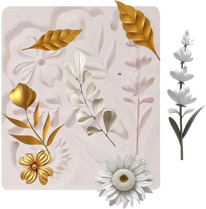IKOJING 1 Pcs Flower Fondant Mold for Cake Decoration, Leaf Chocolate Silicone Mold, Exquisite Flower and Leaf Shape is Perfect for Wedding Desserts, Candy, Sugar Craft, Gum, Resin, Clay