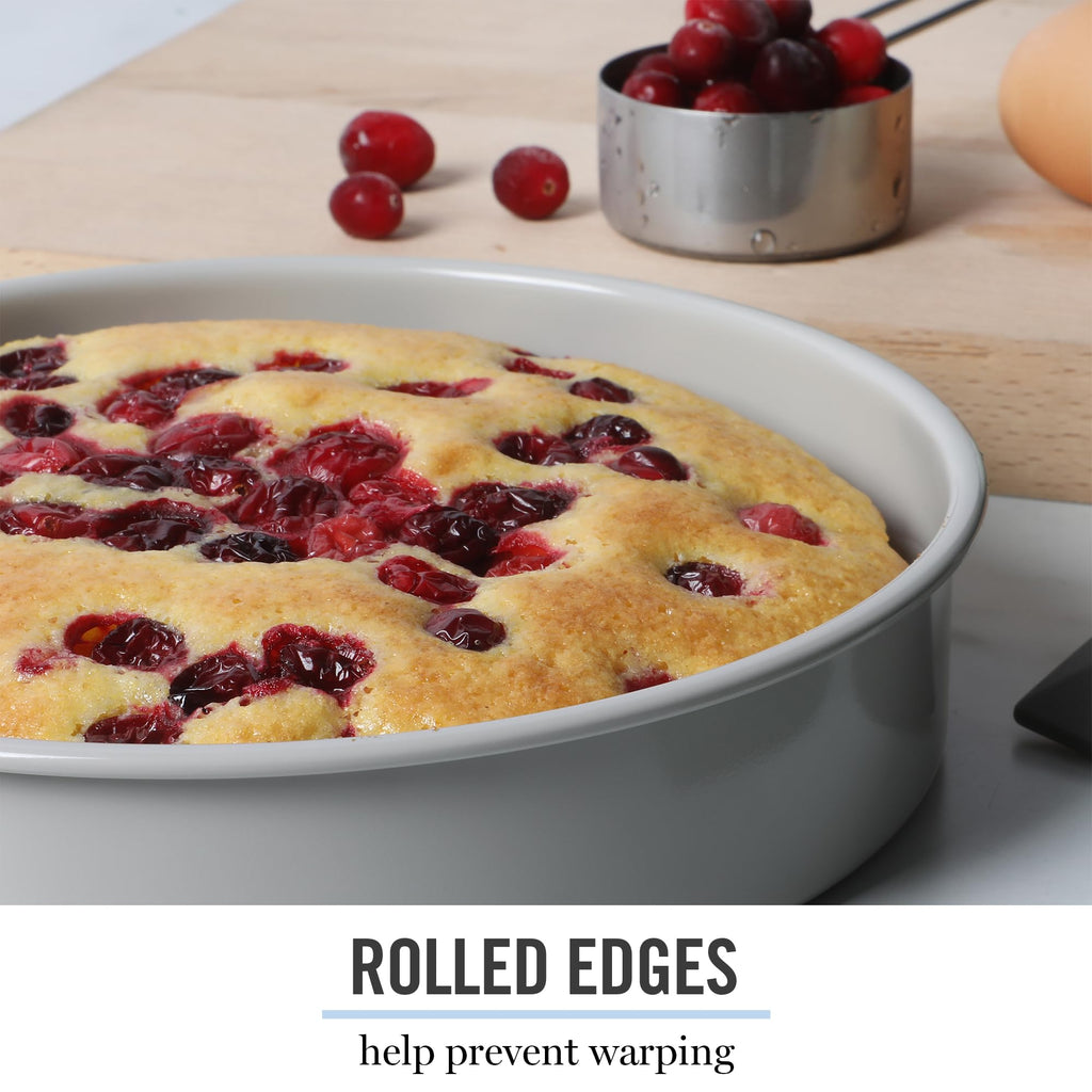 Martha Stewart Gallen 8 Inch Round Nonstick Carbon Steel Cake and Bake Pan – Cool Grey, Durable Bakeware for Even Baking and Easy Release