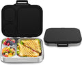 Howeemo Stainless Steel Bento Box Kids, Leak Proof Metal Bento Lunch Box,3 Compartments 304 Stainless Steel Bento Lunch Containers for School and Office, BPA-Free(Black)