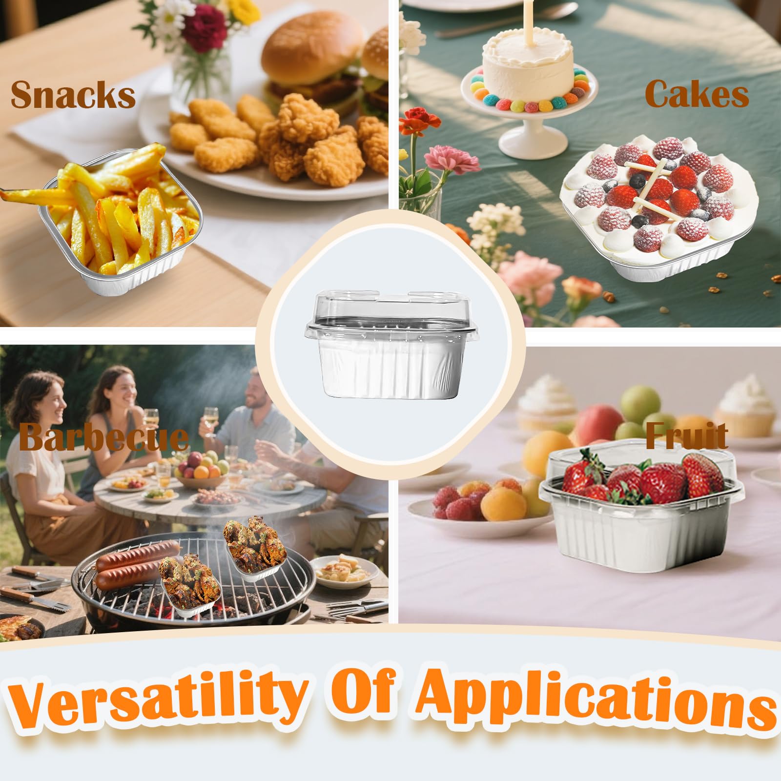 50 Pcs Mini Square Baking Cups with Lids,10oz Aluminum Foil Mini Cake Pans with Lids,Disposable Ramekins Cake Pans,300ml Dessert Cups Cupcake Pans for Wedding Birthday Party,White