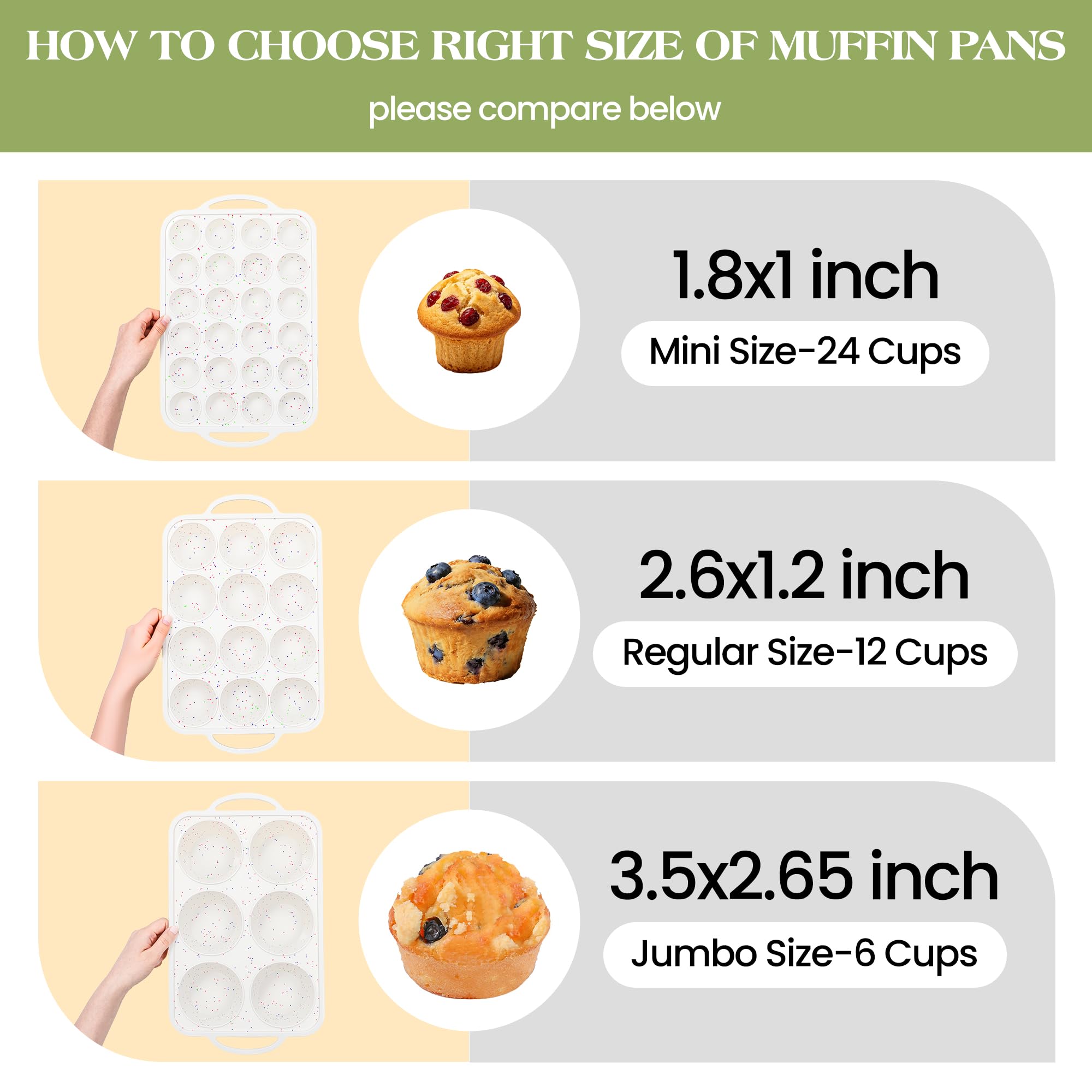 AOTASO 2 Pcs Jumbo Muffin Pan with Metal Frame Nonstick 6 Cup Extra Large Silicone Cupcake Pan for Baking, Deep Jumbo Muffin Tray for Egg Bites Muffins, Confetti Color Cream Gifts for Mom Home Baker
