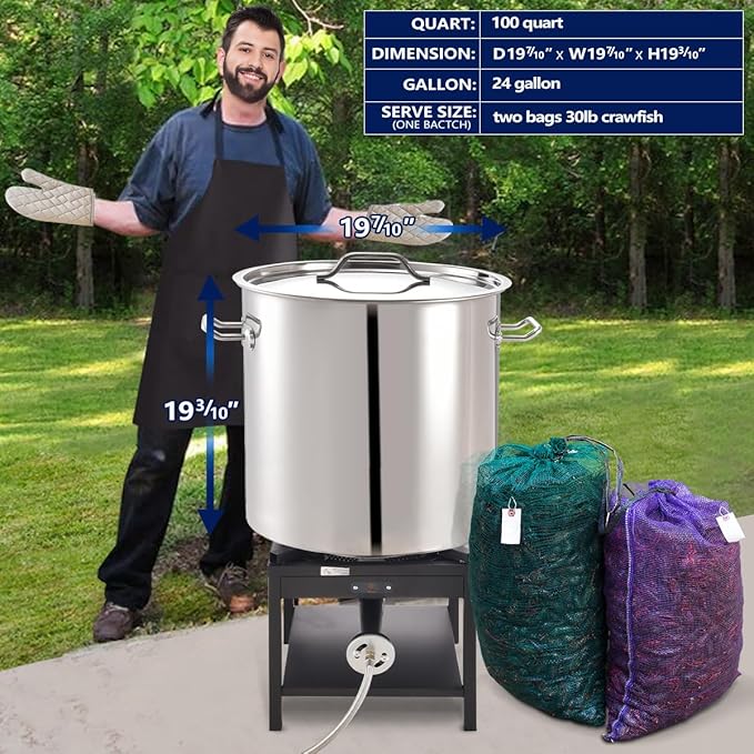 ARC 100QT Stainless Steel Seafood Boil Pot with Basket and Two Brown Paper