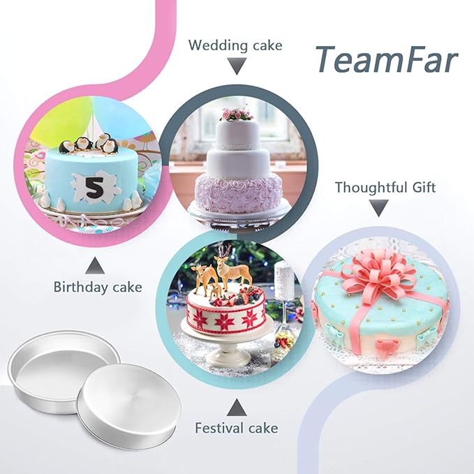 TeamFar 8 Inch Cake Pan, 3 Pcs Round Cake Pan Tier Cake Pan Set