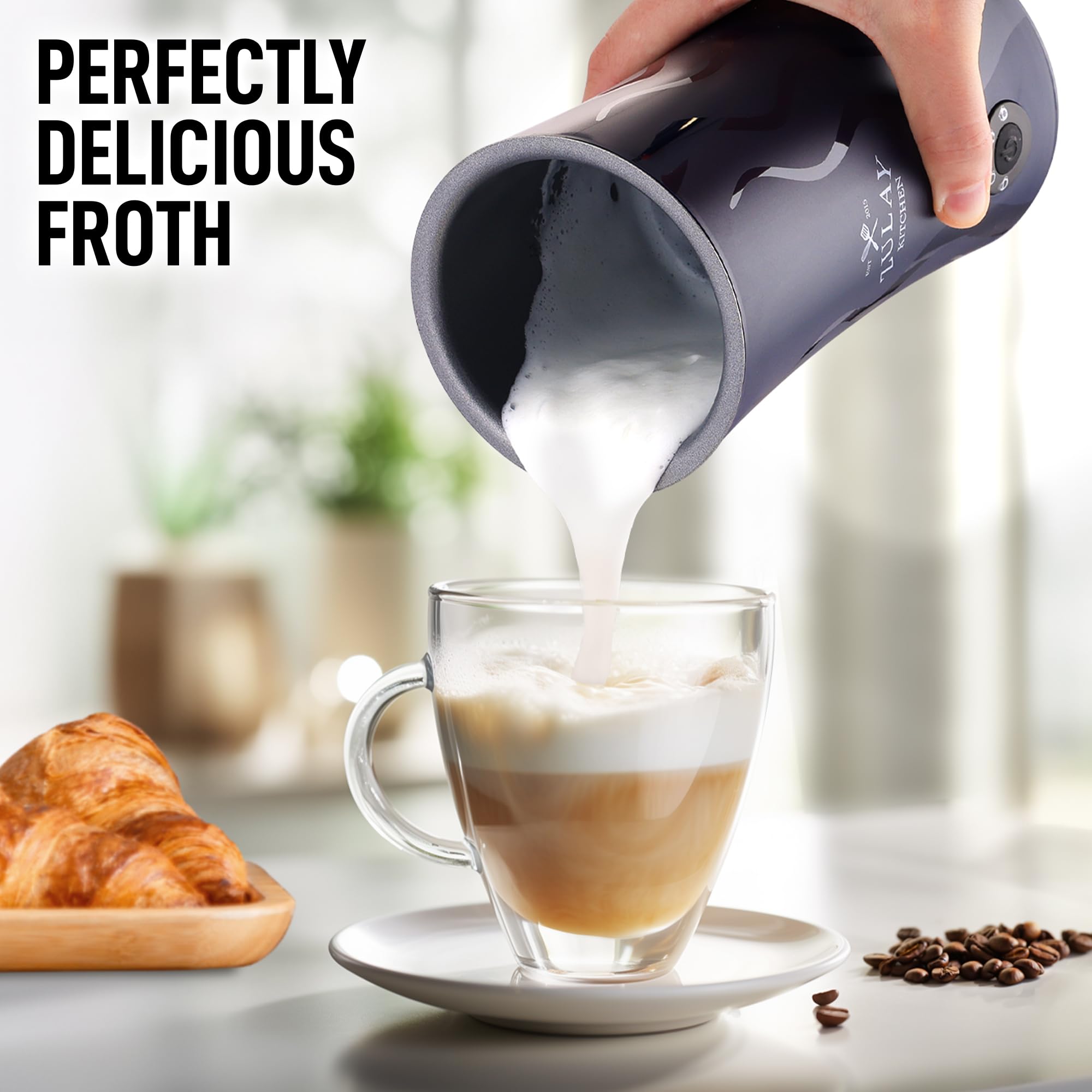 Zulay 4-in-1 Milk Frother and Steamer - Automatic Hot and Cold Foam Maker with Auto Shut Off & Temperature Control for Coffee, Latte, Cappuccino, Hot Chocolate - Navy
