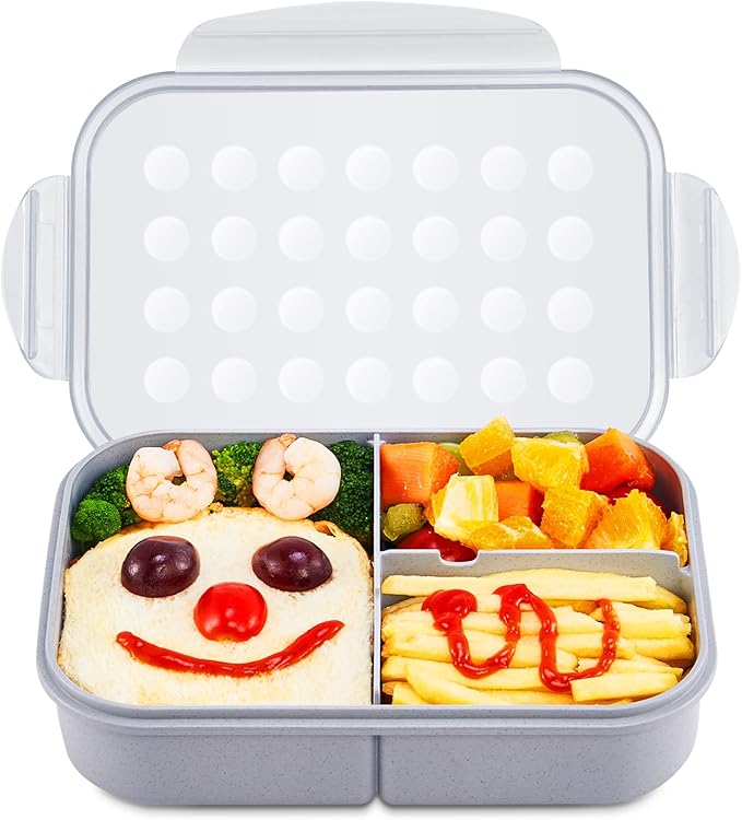 MISS BIG® Bento Lunch Box for Kids, 1150ml, 3 Compartments, Gray
