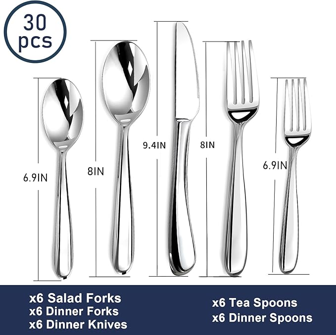 Heavy Duty Silverware Set for 6, Stainless Steel Flatware Cutlery Set