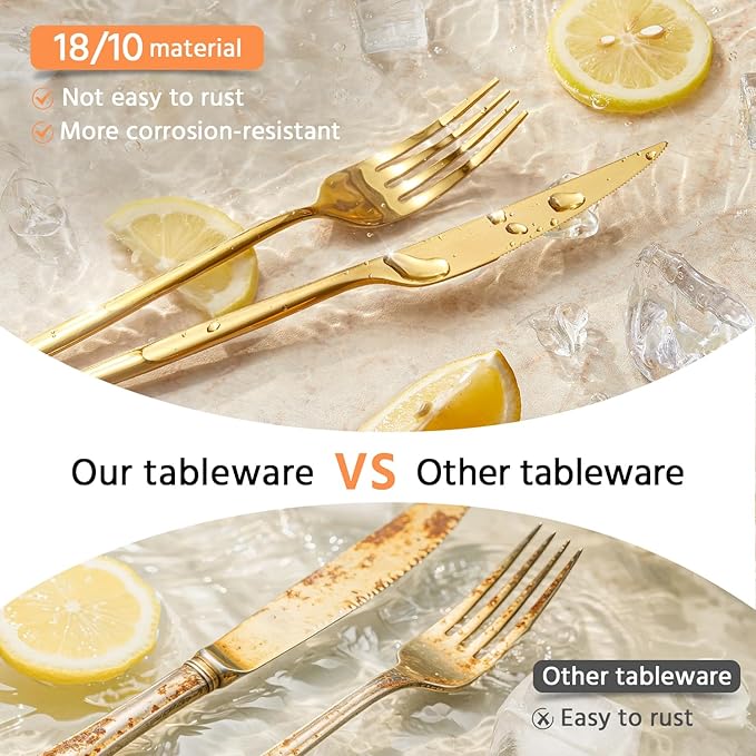 18/10 Silverware Set for 8, 40 Piece Gold Stainless Steel Flatware Cutlery