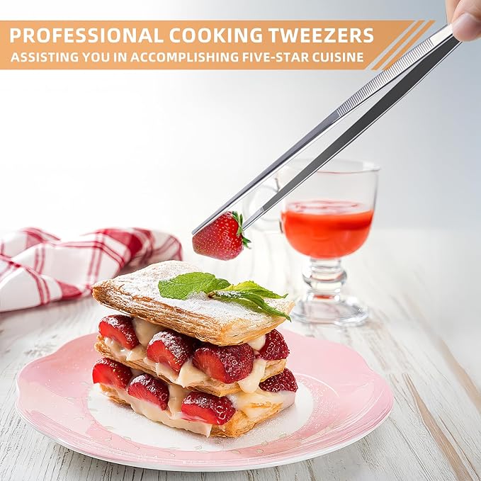 GBZCMJK 3 Pcs Kitchen Tweezers, 12-Inch Stainless Steel Cooking Tweezers, Professional Cooking Tongs, Long Food Tongs for Serving, Sea food, BBQ and Salads