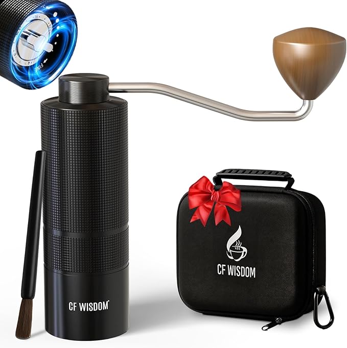 CF WISDOM Portable Manual Coffee Grinder with Stainless Steel Conical Burr