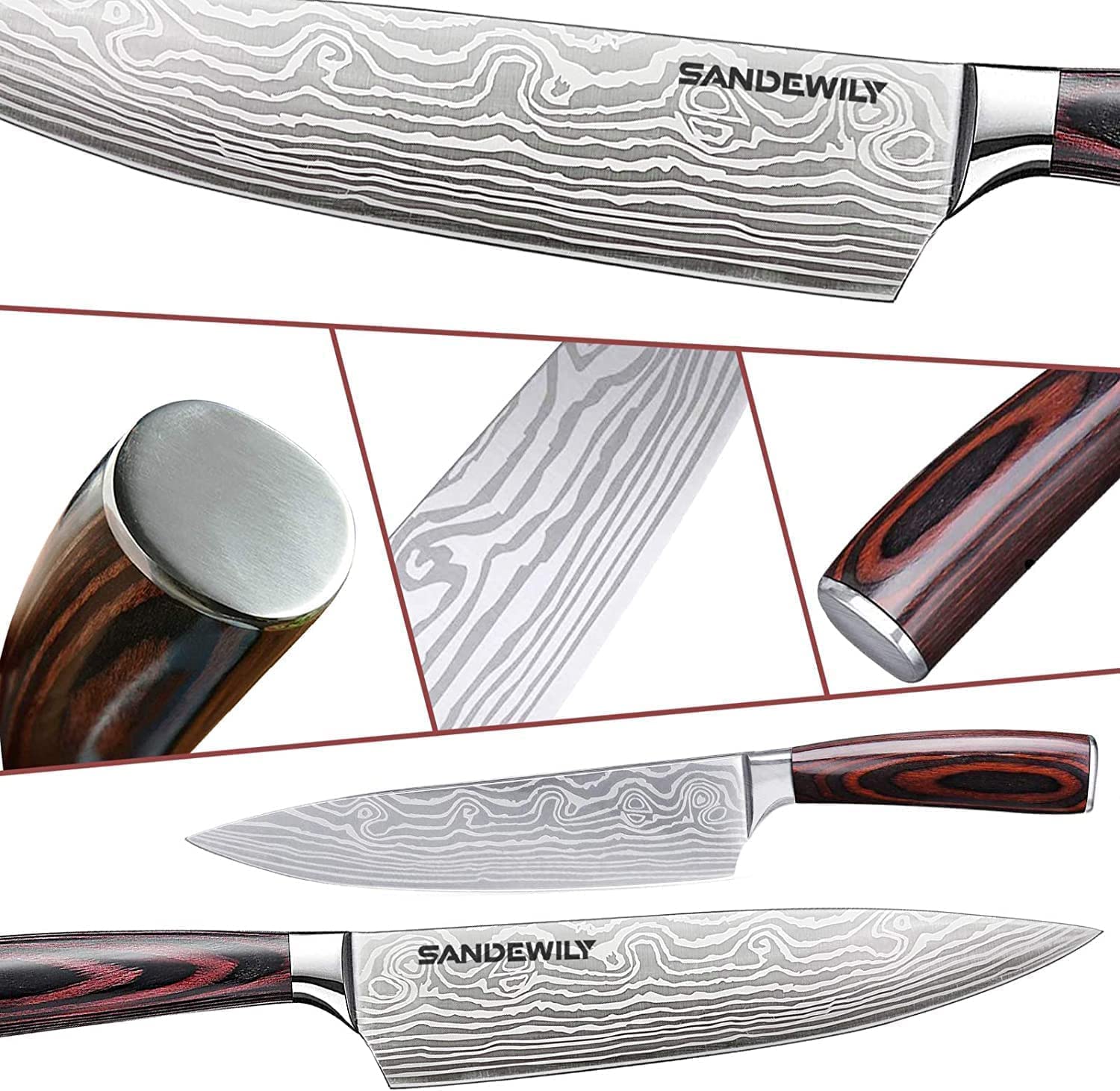 SANDEWILY Professional Kitchen Knives High Carbon Stainless Steel Chef Knife Set,3PCS Ultra Sharp Japanese Knife with Sheath,Ergonomic Pakkawood Handle Elegant Gift Box for Home or Restaurant