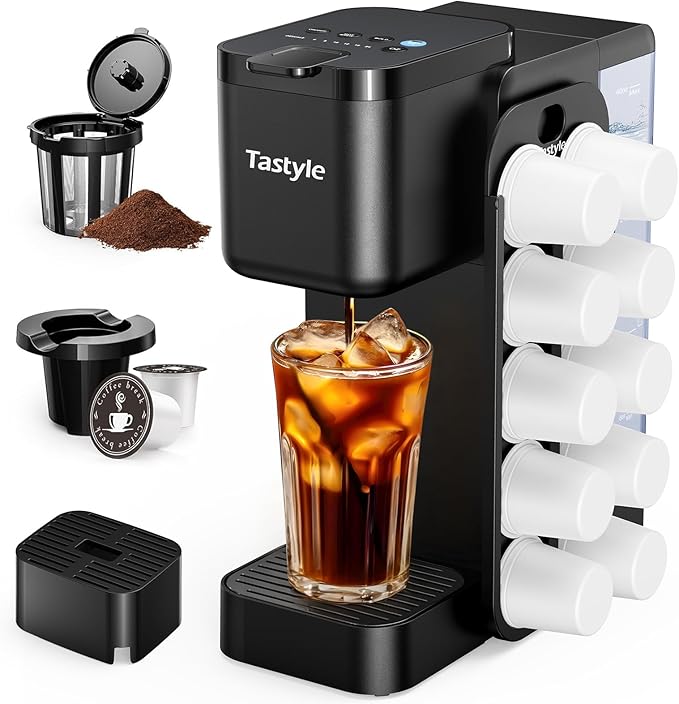 Tastyle Hot & Iced Coffee Maker with Magnetic K-Pod Holder, Fits 7.3'' Mug