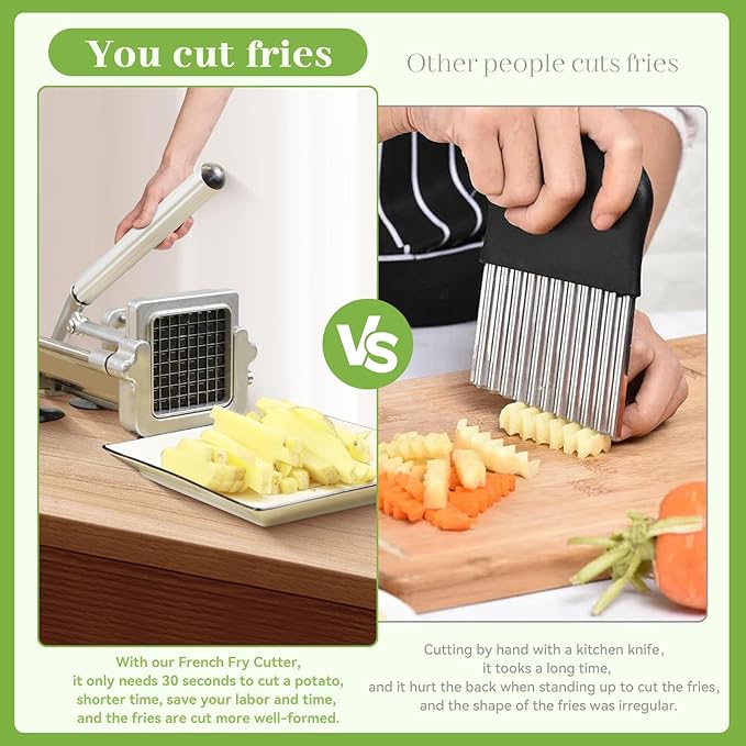 KSIFJRTO Commercial French Fry Cutter, Heavy Duty Potato Slicer with 3/8 and 1/4Inch Blade, Stainless Steel Potato ChopperFrench Fries Cutter with Suction Feet,