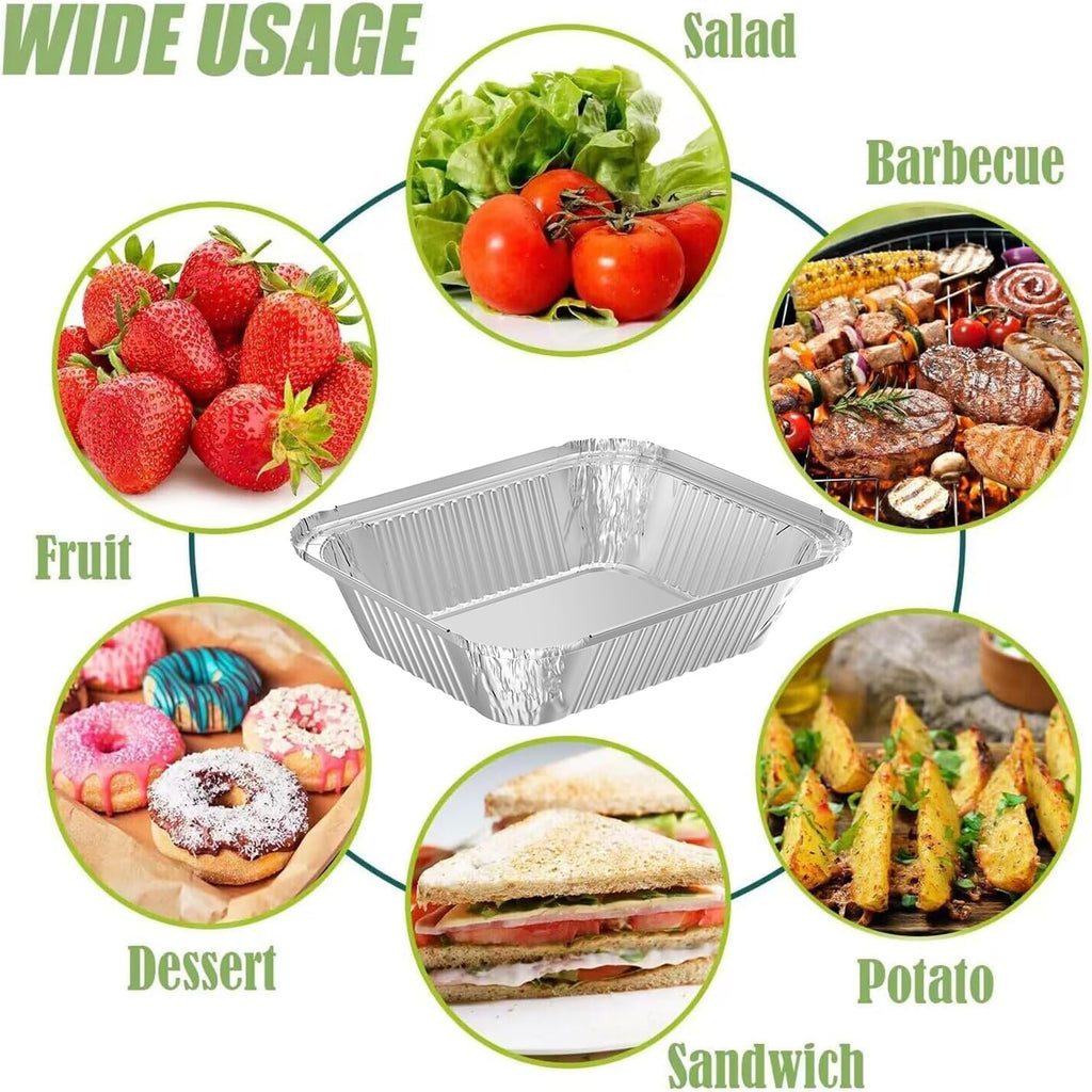 WANBAO 8.3"x6.2" 2.25LB Disposable Tin Foil Pans with Lids, 50 PACK