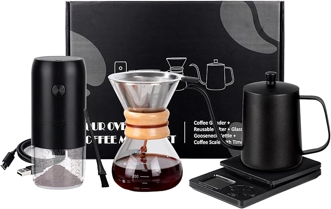 Pour Over Coffee Set with Coffee Scale and Coffee Bean Grinder Electric