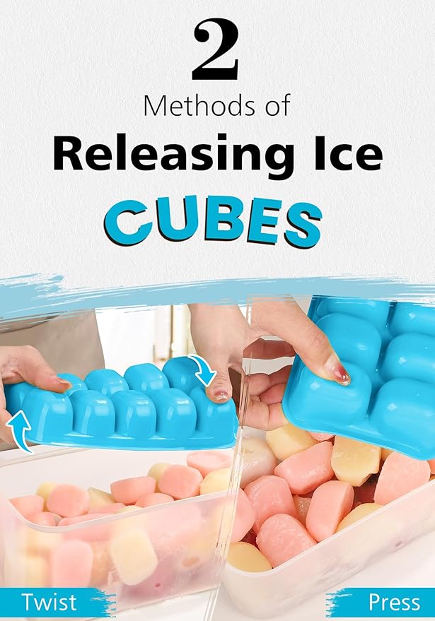 DOQAUS Ice Cube Tray with Lid and Bin, 4 Pack Ice Bucket Kits for RV
