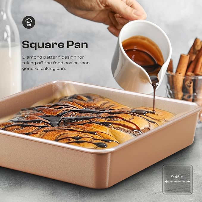 12-Piece Nonstick Bakeware Set with Baking Pan - Ceramic Coated Gold
