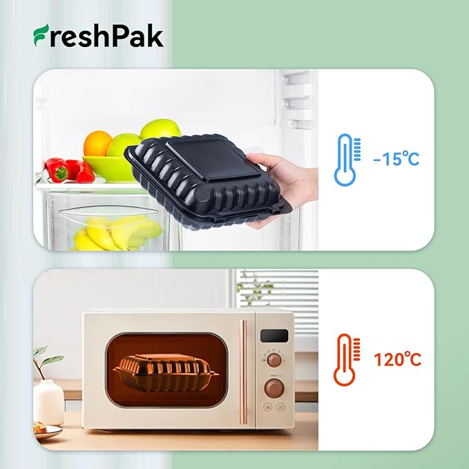 FRESHPAK 55-Pack 8x8 34oz Meal Prep Containers - Shrink Wrap Ready to Use