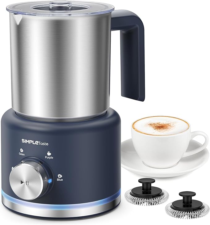 SIMPLETASTE Milk Frother, 4 in 1 Electric Milk Steamer, 16.91oz/500ml Automatic Warm and Cold Foam Frother for Coffee, Latte, Macchiato, Cappuccino, Hot Chocolate, Easy to Clean