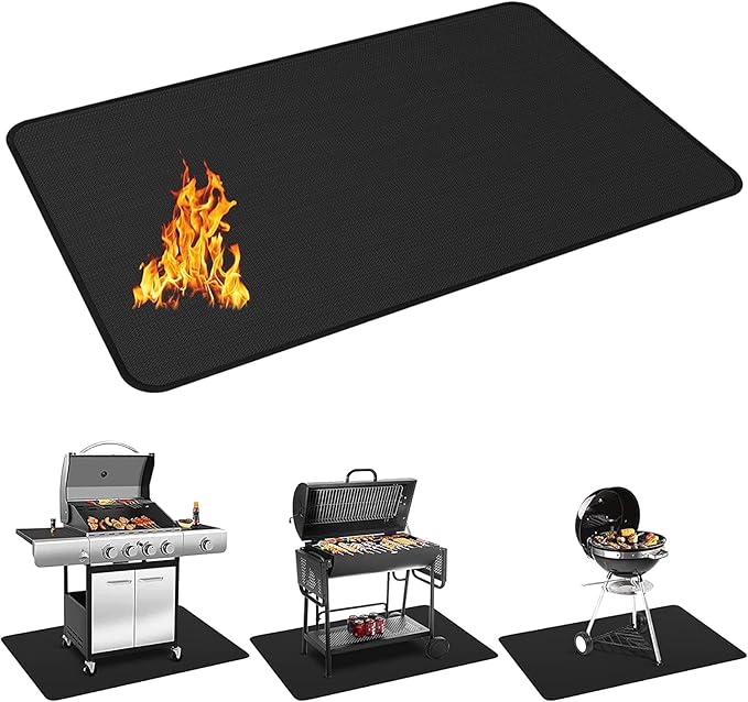 Protebox 90 x 48 inch Under Grill Mats for Outdoor Grill, Double-Sided Fireproof Deck and Patio Protector Mat, BBQ Mat for Under BBQ, Waterproof Oil-Proof Grill Floor Pads Fire Pit Mat Fireplace Mat