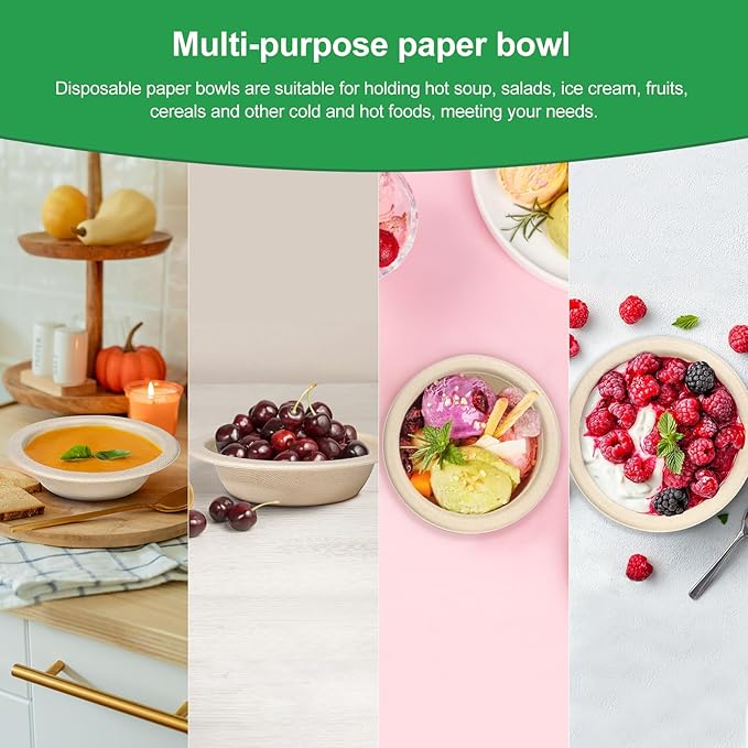 Bionutrio 12 oz Paper Bowls Disposable, 500 Pack Compostable Bulk
