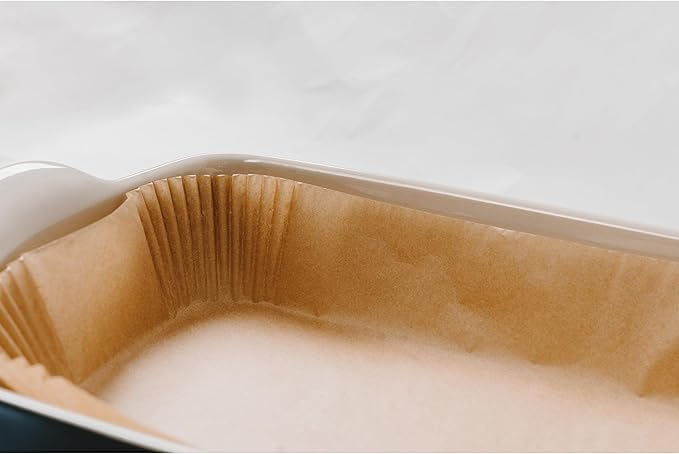 BakeBarn 9x13 Pre Formed Parchment Paper, Fits Any 9 x 13 inch Pan, Plastic Free Packaging with Storage Box, Natural Unbleached Food Grade Non-Stick Liners, Designed in USA, 50 Sheets