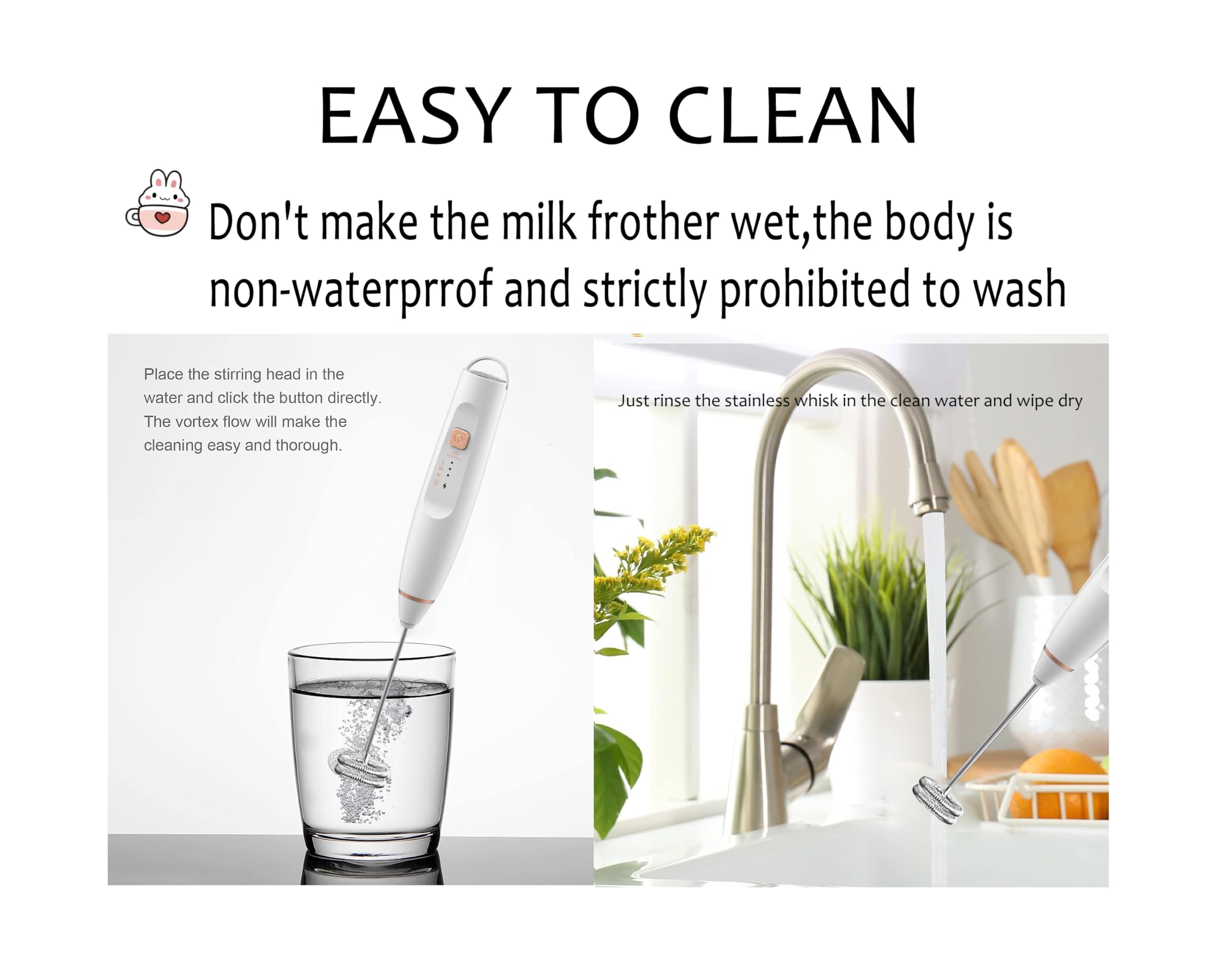 Milk Frother Handheld Foam Maker with 2 Stainless Stirring Head 3 Speed Rechargeable Electric Blender Milk Frother Wand Drink Mixer for Cappuccino Matcha Latte Hot Chocolate Protein Powder Egg (White)