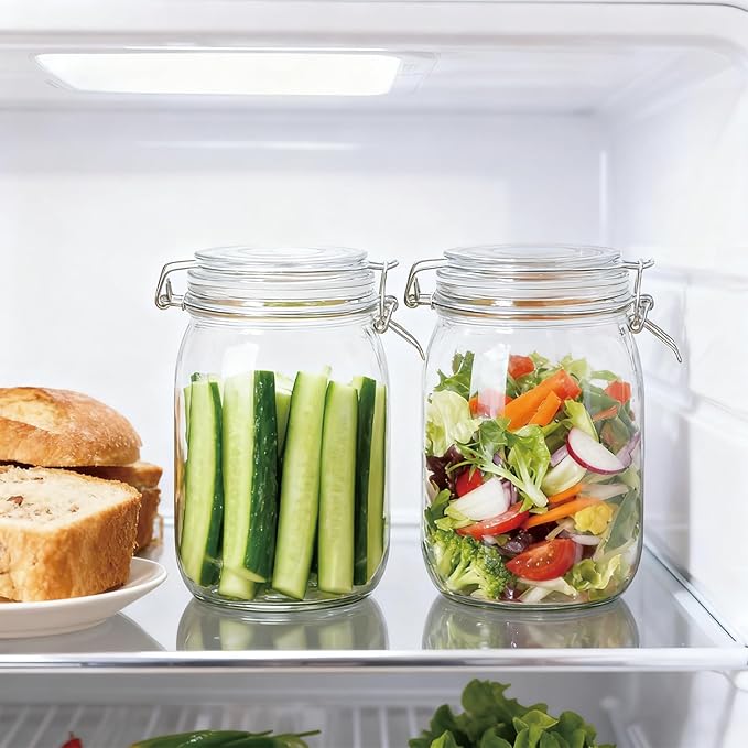 Flrolove 32oz Set of 4 Glass Kitchen Storage Canister Mason Jars with Lids