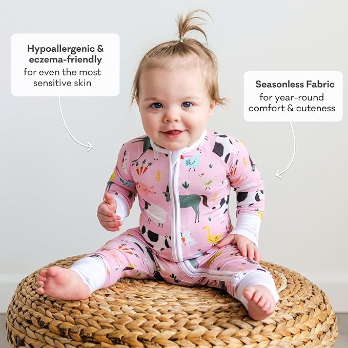 Little Sleepies Baby Pajamas, Pink Farm Animals, 0-3M