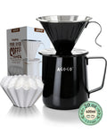 AGOGO Stainless Pour Over Coffee Maker Set, 50 Paper Filters, 20oz, Black