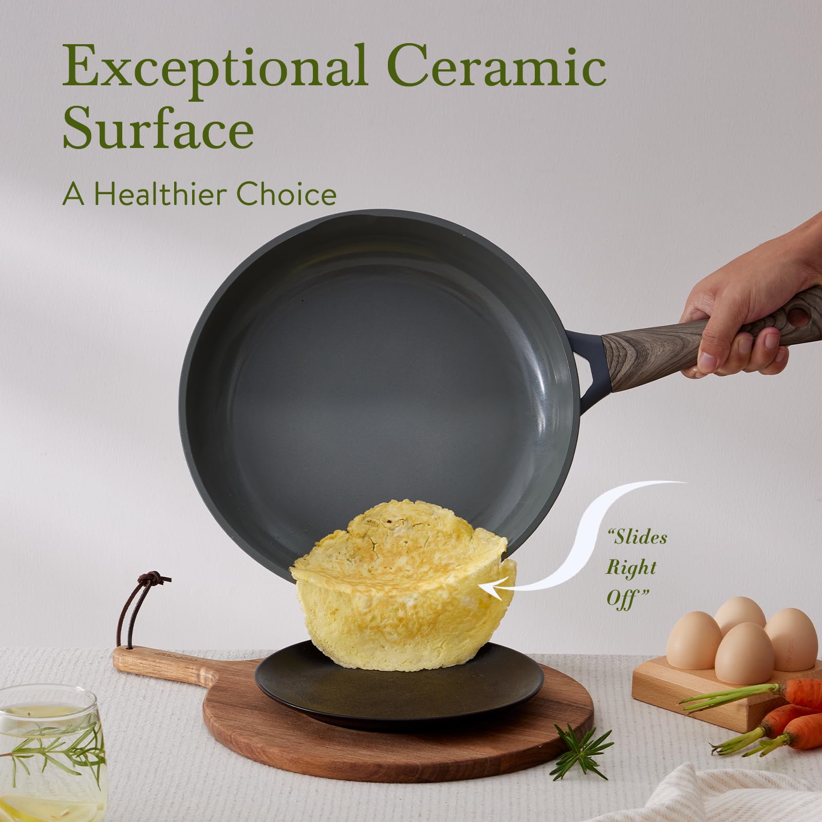 USELUCK Pots and Pans Set Non Stick Non-Toxic 22 Pcs Ceramic Cookware Sets Nonstick Kitchen Pot&Pan With Lid Stone Gray Granite Induction Compatible with Glass Lids Crepe Frying Pan PFOA/PFOS-Free