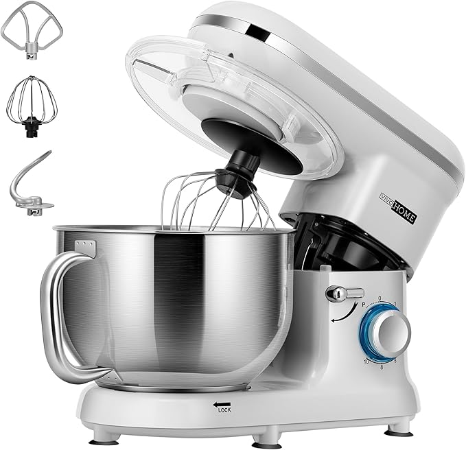 VIVOHOME Stand Mixer, 6-Quart Tilt-Head Kitchen Mixer with Bowl, Silver