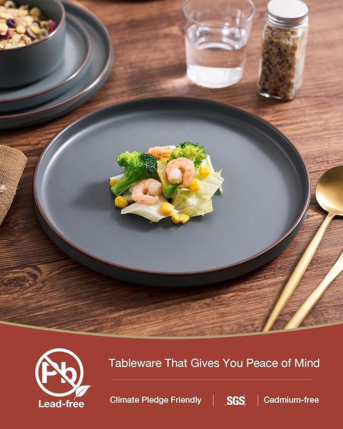 Famiware Nebula Ridge 12-Piece Stoneware Dinnerware Set, Charcoal