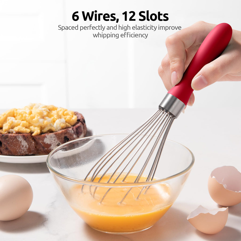 U-Taste Wire Whisk for Cooking, 18/10 Stainless Steel Balloon Wisk, S/Red