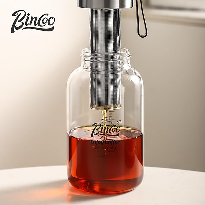 Bincoo Glass Cold Brew Coffee Maker with Extended Fine Mesh Filter, Tea Infuser Bottle Iced Coffee Maker with Thick Borosilicate Glas