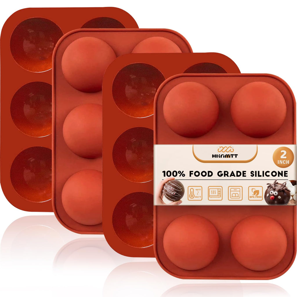 Hot Chocolate Cocoa Bomb Molds Hemisphere Silicone 2 Inch 4 Pack, Semi Ball Mould 6 Cavity Large Circular, BPA Free Non-Stick Half Sphere Holiday Valentine DIY Cake Jelly Dome Mousse