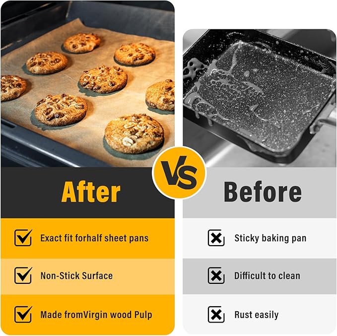 Vosda Parchment Paper Sheets for Baking 12-16 IN Precut Non-Stick Parchment Paper Unbleached Baking Sheet Paper for Air Fryer,Baking,Grilling,Steaming,Oven Suitable For Bread Cake Cookies 200p