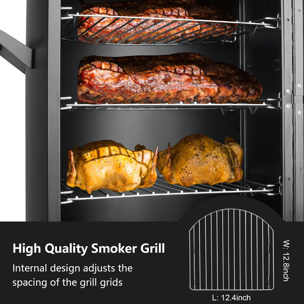 Propane Smoker with Cover, Vertical Meat Gas Smoker Grill Outdoor Heavy Duty 3 Removable Smoking Racks, Black