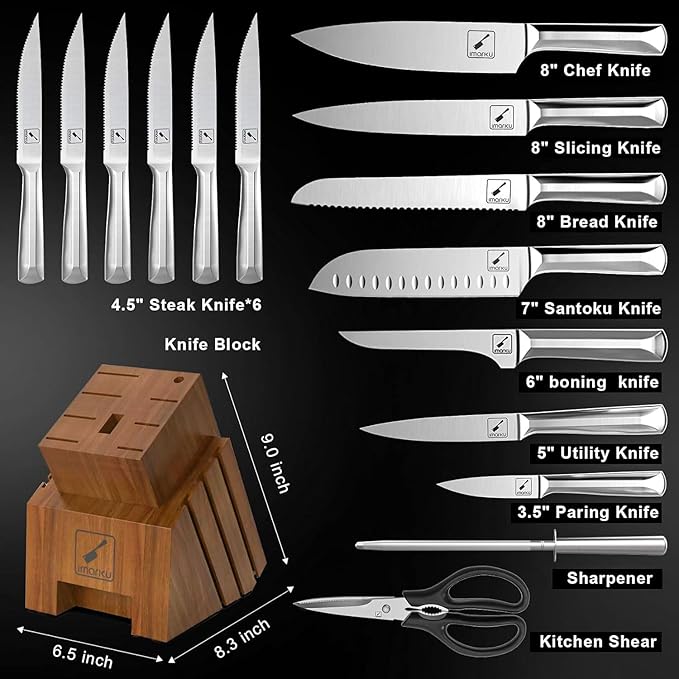 imarku 16-Pieces High Carbon Japanese Stainless Steel Kitchen Knife Set