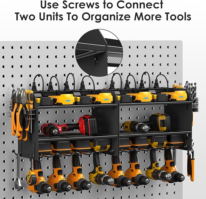 CCCEI Wall Mount Modular Tool Charging Organizer, Black, 1 Pack, 3 Tier.