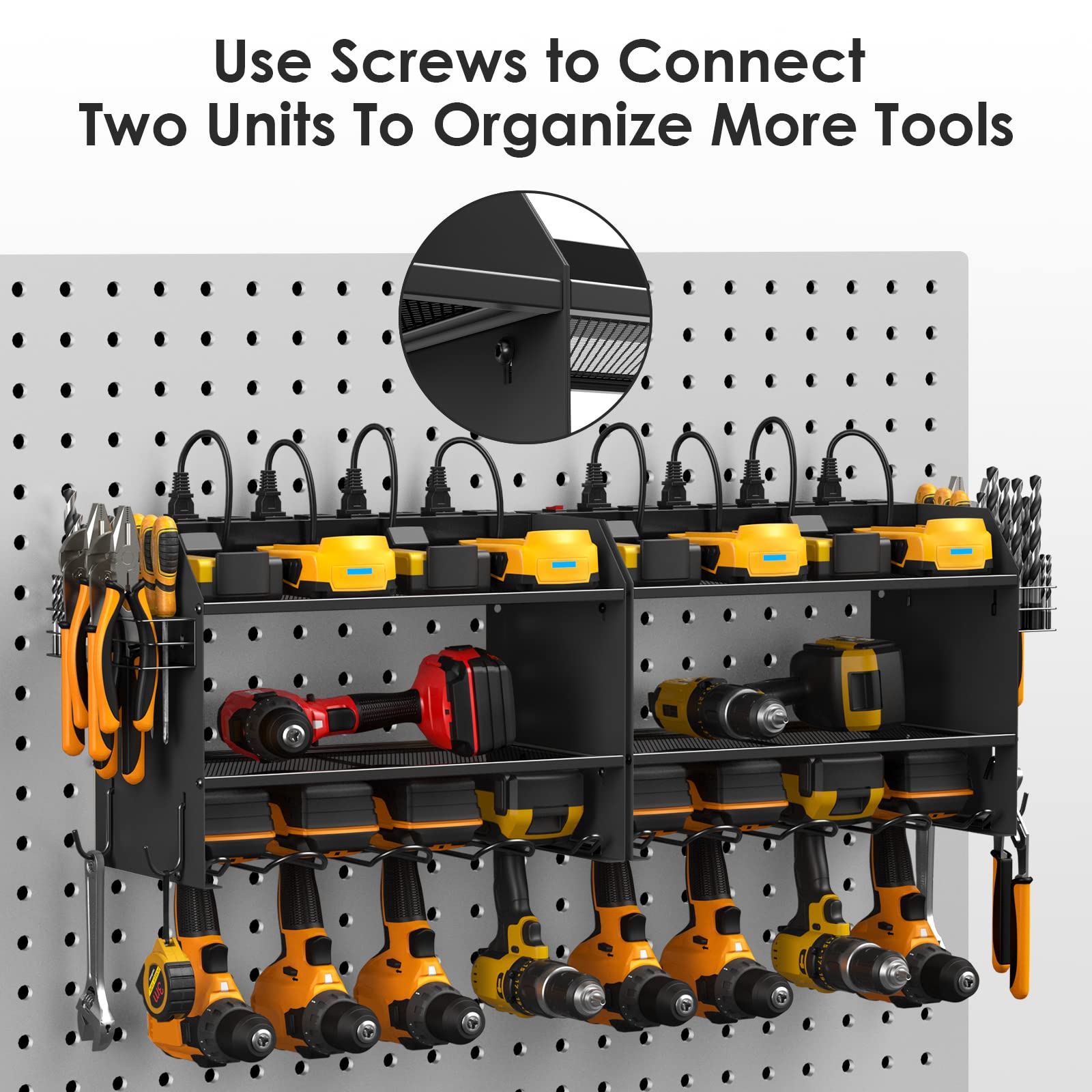 CCCEI Wall Mount Modular Tool Charging Organizer, Black, 1 Pack, 3 Tier.