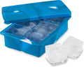 Host Ice Cube Tray with Lid, Makes 6 Large 2" Cubes, Durable Silicone Trays, Perfect for Cocktails, Beverages, Mocktails, Iced Coffee, Tea, Infused Water, Kitchen Essentials, Set of 1, Blue Marble