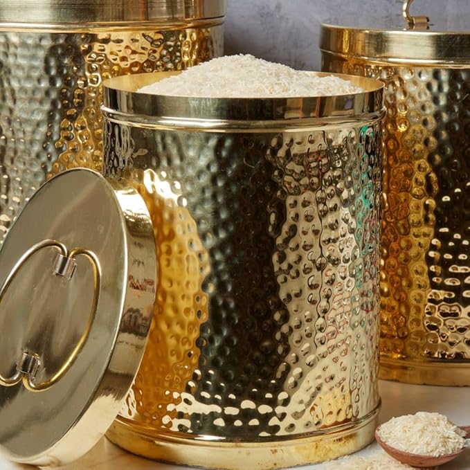 Cook Eat Serve Craft Canister Sets for Kitchen for Pantry, Gold Brass, 13" Tall, Set of 3pcs