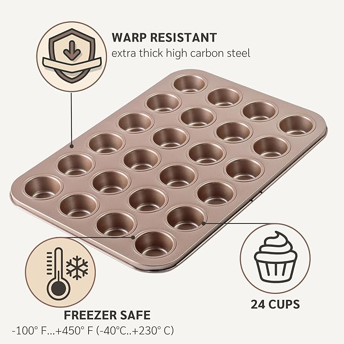 HAPPIELS 24 Cup Mini Muffin Pan Nonstick, PFOA & BPA Free